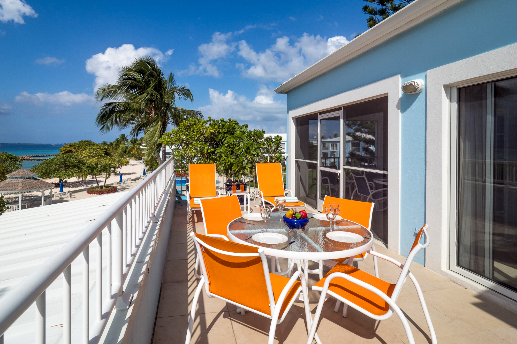 Sprawling balcony seating area