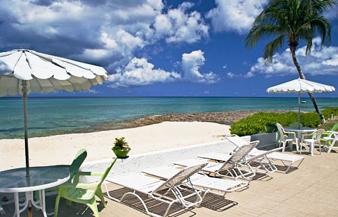 View of the beach from poolside